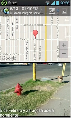 Hidrante 5 de Febrero y Zaragoza georeferenciado